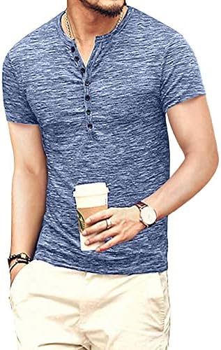 MLANM Muška Casual Slim Fit Basic Henley modna majica sa kratkim/dugim rukavima