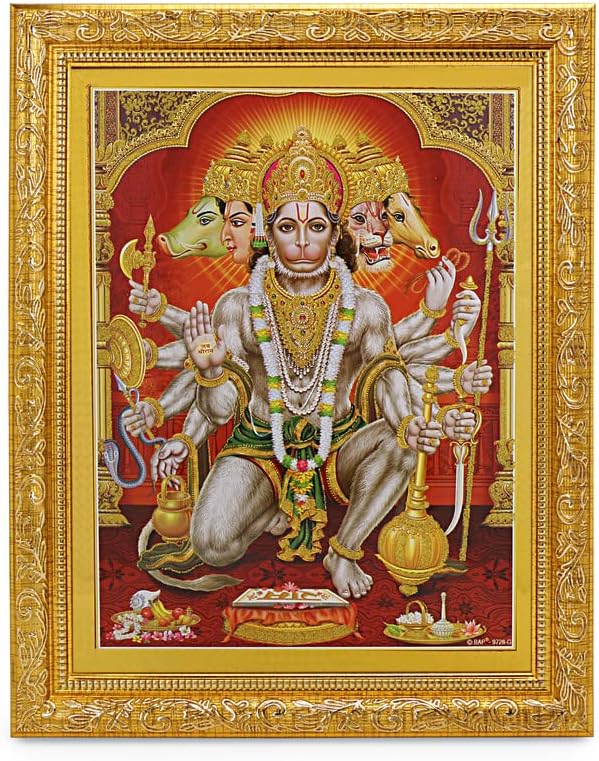 Pannchmukhi Hanuman Golden Zari umjetnička djela u zidu viseći zlatni okvir ili