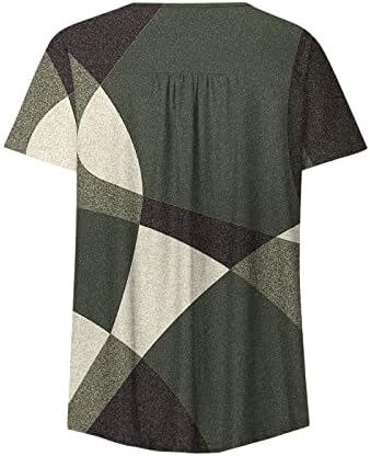 Iuhan Womens Dressy Tops Kratki rukav T-majice Geometrijski tiskani klupski vrhovi za žene modni casual gumb up v bluza