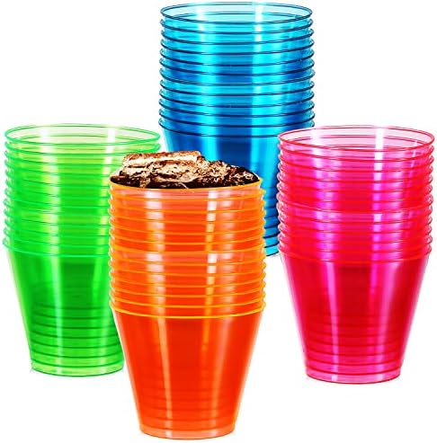 StarMar 50 pakovanja neonskih plastičnih čaša, 9 oz tvrdih plastičnih čaša za zabave - neonske plastične šolje za piće za jednokratnu