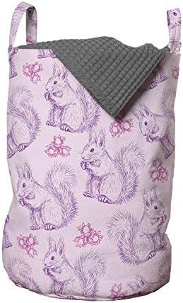 Lunarable Violet torba za veš, detaljne veverice koje jedu orahe uzorak životinjski Print inspirisan jesenjem sezonom, korpa za korpe