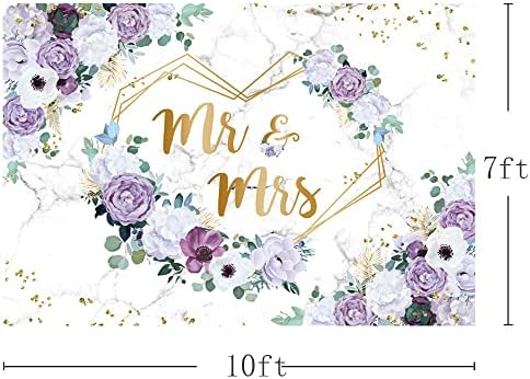 AIBIIN 10x7ft Mr i gospođa Violet vjenčanje pozadina za svadbeni tuš ljubičasto-bijelo cvijeće fotografija pozadina srca geometrijski