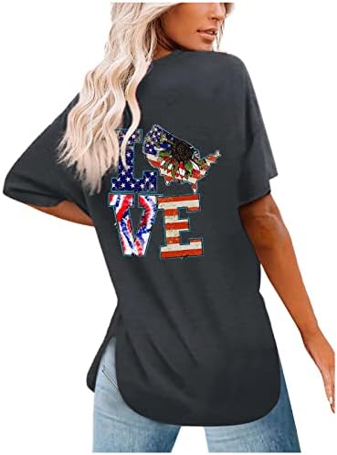 Dan nezavisnosti kratki rukav vrhovi ženske američke zastave Ispis Crewneck Patriotske košulje 4. jula Teers Pulover