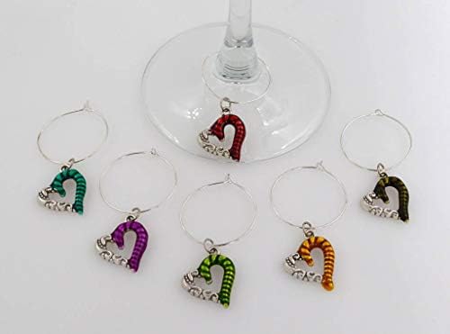 Emajl Heart Wine Glass Charms - 6 komada koktel Drink Charm Set u Crnoj velur poklon torbici