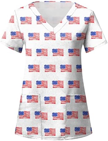 Majice za 4. jul za žene američka zastava ljetna kratka rukava V vrat Tshirt sa 2 džepa bluze praznična Ležerna radna odjeća