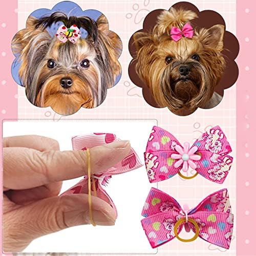 JpGdn 30kom / 15pairs Pink pas dlake lukovi sa gumenim trakama Puppy Hair Bowknot gornji čvor elastični Radom uzorak za djevojku ženski