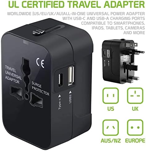 Putovanje USB Plus International Power adapter kompatibilan sa Lenovo Zuk Z2 za svjetsku energiju za 3 uređaja USB Typec, USB-a za