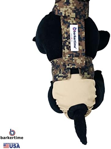 Barkertime Digital Camo na bež vodootpornoj Premium peleni za pse otpornoj na bijeg, XL, sa rupom za rep - proizvedeno u SAD-u