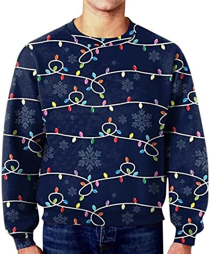 Gdjgta Muški zimski božićni print casual labavi okrugli vratni duksevi džemper kukavi džemper