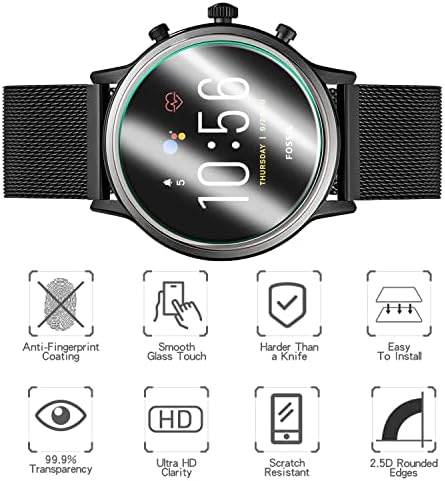 HPTech 3-pakovanje kaljeno staklo za Fossil Gen 5 Smart Watch zaštitnik ekrana, jednostavan za instaliranje, 9h tvrdoća, bez mjehurića