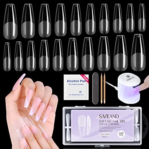 Saviland Meki Gel full Cover vrhovi za nokte sa lampom-jasni vrhovi za nokte 240kom Coffin Nails dugi lažni nokti akrilni nokti sa gel lampom za nokte 16W