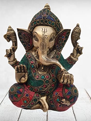 MohanJodero elegantni mesing Lord Ganesha Idol / mesing Lord Ganesha Kip u modernoj umjetnosti sa antičkim kamenom završnom obradom
