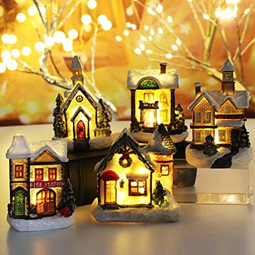 Osaladi kip 4pcs božićna svjetlosna kuća LED svjetlo Up Village Diy Resin Chalet Vikendica Model Viseći ukrasi za Xmas Tree Home Stol
