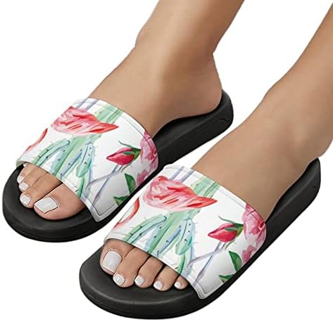 Vodeni kolor Pink Flamingo Kaktus Roses Sandals Neklizajući Papuče otvorenih nožnih prstiju za masažni tuš za banje