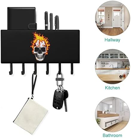 Flaming Skull Privezak za ključeve za zid personalizirane zidne vješalice za ključeve sa 5 kukica za uređenje kućne kancelarije