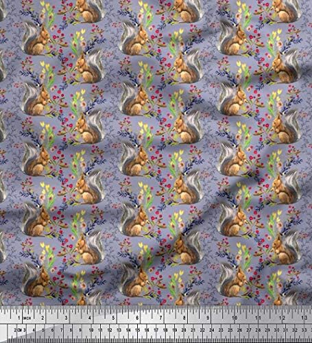 Soimoi pamuk Voile tkanina lišće, cvjetni & amp; Squirrel životinja print tkanina po dvorištu 56 inčni širok