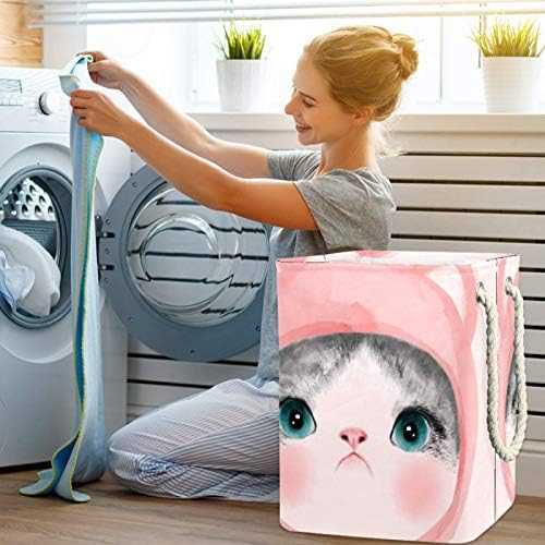 Inhomer Pink Cat 300D Oxford PVC vodootporna odjeća Hamper velika korpa za veš za ćebad igračke za odjeću u spavaćoj sobi