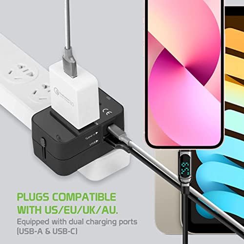 Putovanje USB Plus International adapter kompatibilan sa Nubia Z9 MAX za svjetsku moć za 3 uređaja USB Typec, USB-a za putovanje između