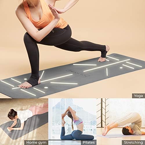Nenadmašna prostirka za jogu debljine 6 mm sa linijama za poravnanje, besplatna traka za nošenje, neklizajuća TPE površina za žene & muškarci za Pilates, fitnes, kućne vježbe