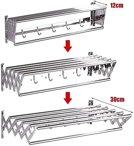 XMCX 40-100cm zidna šina za odjeću stalak za sušenje veša sklopivi stalak za vješalice za kapute koji štede prostor, kuke za štapove za sušenje Easy Storage