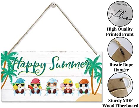Sretan ljetni znak, viseći drveni znak Početna Dekorativni znak, Gnome Beach znakovi zidni dekor sa konopom, ljetna tema Viseća relata