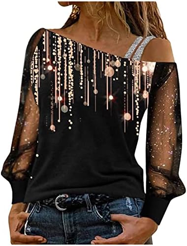 Tops for Women Casual off should Strappy T Shirts Sheer Mesh Dugi rukav Dressy Tees Comfy Loose Fit bluza