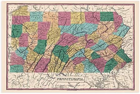 HISTORIX Vintage 1829 Pennsylvania državna karta - 24x36 inča Vintage karta Pennsylvania Wall Art-karta Pennsylvania State-pa Wall