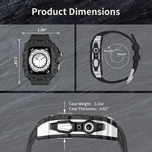 Nibyq Modifikacijski komplet za Apple Watch seriju 8 45mm Serija 7 45 mm metalna maska ​​+ gumeni remen za iWatch seriju 6 SE 5 4