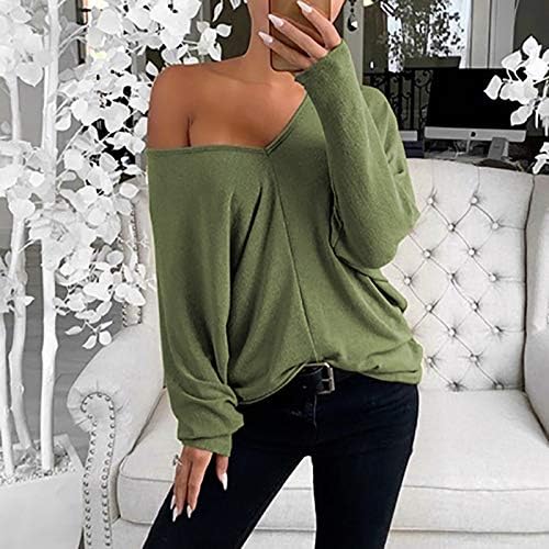 Ženske kravate Vrući V izrez Soft T-majice Flowy Trendy Bluuses Casual Loose Knit vrhovi pulover pulover