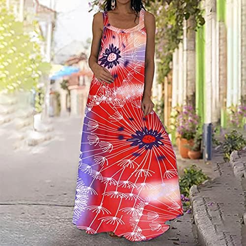 Ženski tenk Maxi haljina scoop vrat špagete remen laro labav boho cvjetna haljina casual duga maxi haljina za plažu