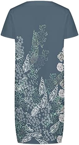 Žene LINEN Maxi haljine cvjetni print Flowy kratki rukav V izrez Ljeto trendy labave casual srušena haljina za zabavu