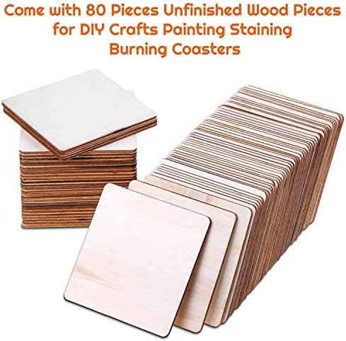 80pcs drva komada, Selizo drva Kit sa 4 x 4 inča nedovršena drva kvadrata zanati pločice prazne drvene kriške za drva podmetače farbanje