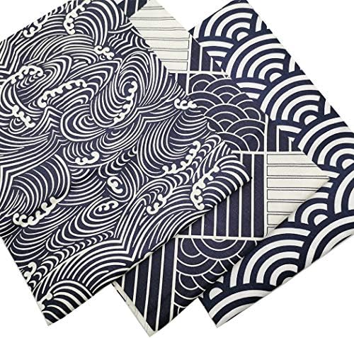 Worldcom Generička 3pc pamučna tkanina u japanskom talasnom stilu za kvalifikaciju i Sweing DIY Fabric Project 40x 50cm plava