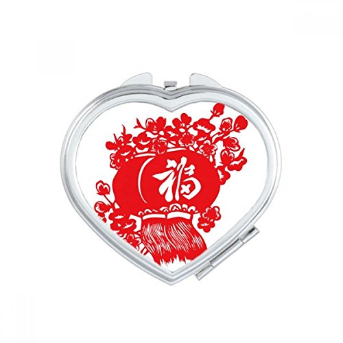 Crveni Lantern Kineski Tradicionalni Uzorak Srca Ogledalo Travel Uvećanje Prijenosni Ručni Džep Makeup