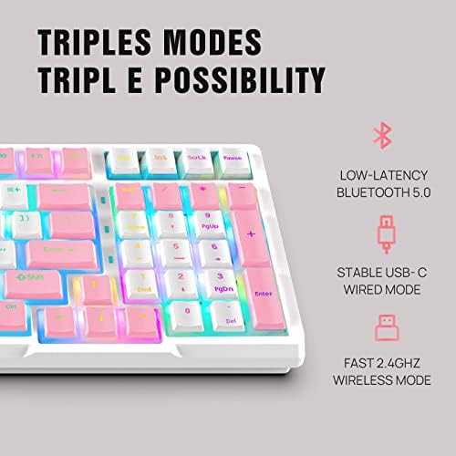 KOLMAX 98-tipka RGB vruća zamjena mehanička tastatura za igre, 2.4 G bežična / BT5.0 / ožičena sa PBT dvostrukim pudingom Keycaps