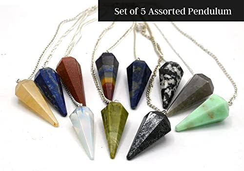 Nevjerojatna draguljastom set od 5 asortiranog kristalnog klatna za divinaciju - dowing klatno sa lancem chakra i kristalne kuglice