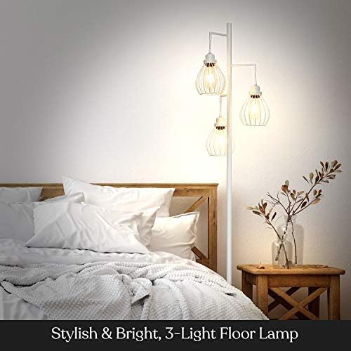 Brighttech LED podna lampa u obliku suze-stojeća lampa na drvetu sa 3 elegantne glave kaveza & Edison sijalice – stojeća lampa za