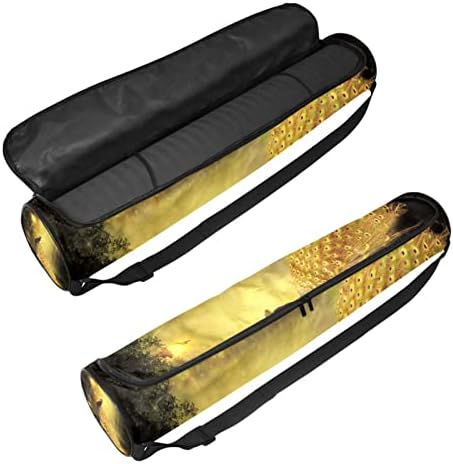 RATGDN Yoga Mat torba, paun u šumi pod zlatnom uličnom lampom Vježba Yoga Mat Carrier full-Zip Yoga Mat torba za nošenje sa podesivim