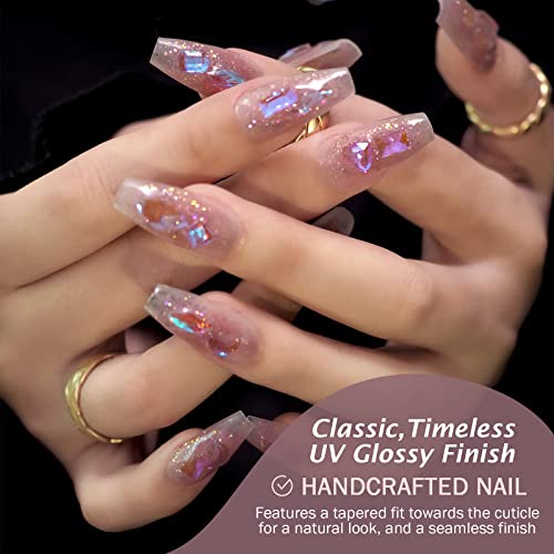 Runbby Press na noktima, ručno rađeni lažni nokti za višekratnu upotrebu akrilni nokti sa sanjivim Moonlight dizajnom za žene i djevojčice