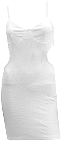 Bestoyard White Bodycon haljina Bijela Bodycon haljina 1pc struk izdubljena ljetna haljina haljina Slips Ljetna haljina za žene Bijela