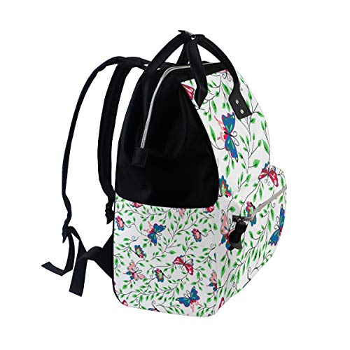 Kolourlife ručni ruksak ruksak leptir sa zelenim lišćem tote torba Daypack multifunkcionalne torbe za pelene