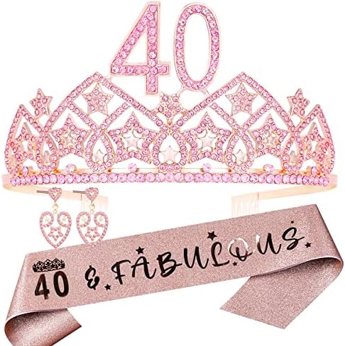 Hnoonz 40. rođendanski poklon za žene, 40. rođendan Tiara, 40 i fenomenalni sash, 40. rođendan kruna i krila, rođendanski poklon za