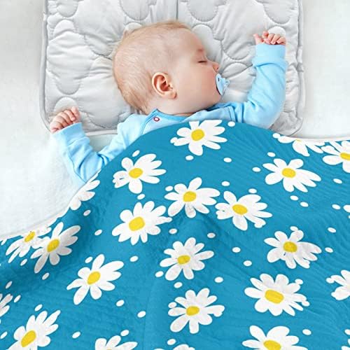 Swaddle pokrivačica Daisy Plava pamučna pokrivačica za dojenčad, primanje pokrivača, lagana mekana prekrivačica za krevetić, kolica,