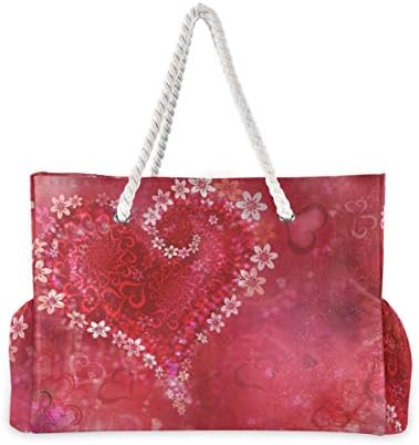 ALAZA Happy Valentines Day Floral Heart Beach Toy Bag Torba za namirnice torba za more, tuš kabina, bazen