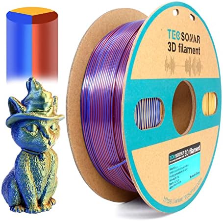TECSONAR MULTOLOR PLA Filament 1,75mm 1kg, 5 rola / paketa, svilena zlatna bakrena plava, svila tamno crvena plava zelena, svilena