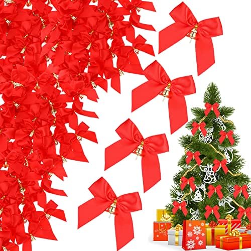 80 kom crveni Božić lukovi sa zvonima Mini Bowknot Ornament Božić Mini lukovi za zanate Kućni ukrasi za božićno drvo viseći dekor