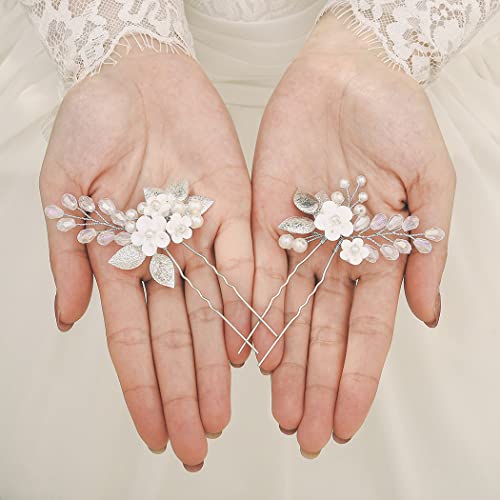 Easedaily Flower Bride vjenčane igle za kosu srebrni list Kristal Bridal Hair Pieces Pearl Hair Accessories za žene i djevojku