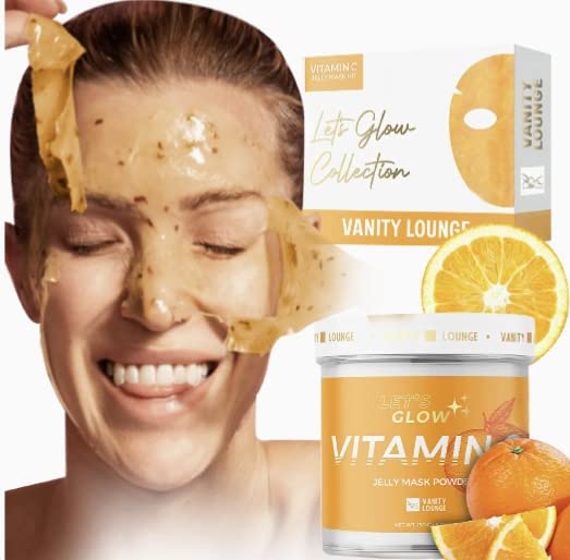 Vanity Lounge Vitamin C, Peel-Off Jelly Mask Set - savršen za Estetičare i profesionalnu upotrebu lica - uključuje masku, činiju, kašiku, & lopaticu-Nova & amp; poboljšana Formula koja ne kaplje-pogodna za osetljivu kožu sklonu flekama