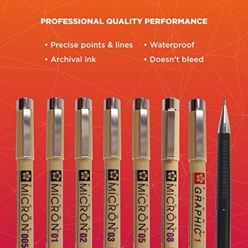 SAKURA Pigma Micron Manga Comic Pro Fineliner olovke-arhivske olovke sa crnim mastilom - različite veličine tačaka - 8 pakovanje