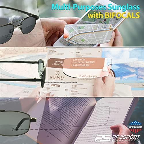 Prozrtner Square Aviator Bifocal Reader sunčane naočale | HD plavi blokiranje, sive ili jantarne leće.